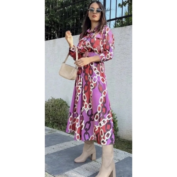 Zara Dresses & Skirts - Zara pink multi chain shirt dress